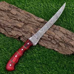 Couteau de Chef Professionnel Haut de Gamme en Acier Damas Ultra-Tranchant, Manche Intégral, Poignée en Bois Pakka, Fait Main, Écologique, avec Étui en Cuir - Product Image 1
