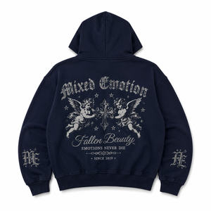 Sudadera con capucha y cremallera estampada Mixed Emotion Fallen Beauty para hombre, estilo oversize, streetwear, de algodón negro, tejida, estilo otoñal - Product Image 2