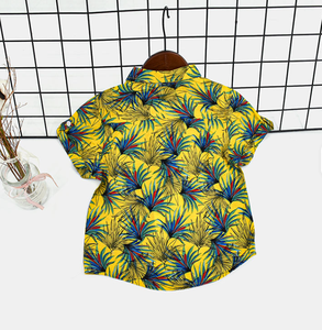 เสื้อเชิ้ตแขนสั้นสำหรับเด็กผู้ชาย สไตล์ฮาวายแบบลำลอง ผ้าทอ ทรงปกติ ปกเสื้อติดกระดุมเดี่ยว - Product Image 4