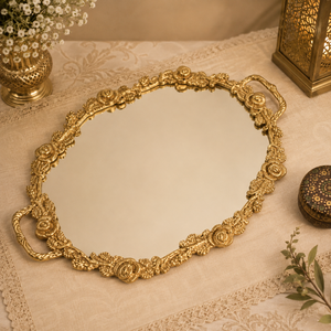 Bandeja Ovalada de Latón Hecha a Mano, Estilo Art Deco, Organizador de Perfumes, Plato Decorativo para Servir en la Cocina, Ligero, Ideal para Diwali - Product Image 3
