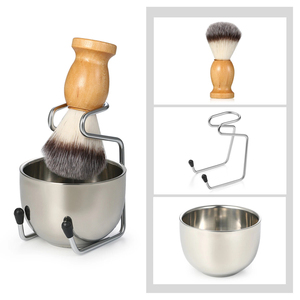 Ensemble de rasage 3 en 1 pour homme, ensemble de brosses à raser avec manche en bois, support pour brosses à raser, bol, avec matériau en acier inoxydable - Product Image 6