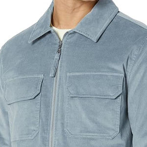 Cotton Men's Zipper Corduroy Casual Spring Bomber <b>Jacket</b> <b>Mandarin</b> <b>Collar</b> Yarn Dyed Long Sleeve - Product Image 3