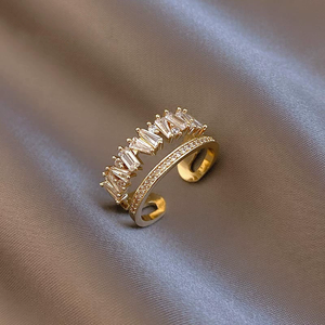 Anillo Vintage Asimétrico de Doble Banda con Piedras Preciosas y Jade para Mujer - Product Image 3