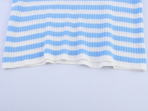 <b>Women's</b> Blue <b>White</b> Striped Knitted <b>Short</b> <b>Sleeve</b> V Neck Button Up Casual T-<b>Shirt</b> Spring Summer Breathable Regular Fit - Product Image 5