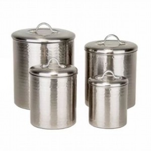 <b>Set</b> Of 3 Attractive Look Hammered Texture Clear Glass & <b>Silver</b> Shiny Polished Metal Base & Gold Plated Butterfly Design Canister - Product Image 4