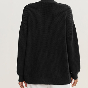 Custom Winter Oversized Black Cotton Knitted <b>Cardigan</b> Women Vintage Striped V-Neck Button Long Sleeve Casual Breathable High - Product Image 3