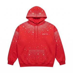 <b>Men's</b> Custom Oversized Rhinestone Cotton <b>Red</b> Rhinestone Hoodie Pullover Crystal Streetwear Fashion <b>Sweatshirt</b> - Product Image 4