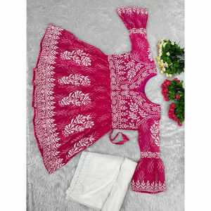 Diseñador Georgette Vestido Casual Impreso Digital Bordado Trabajo Kurti con Rani Palazzo - Product Image 2