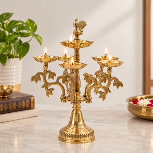 Handcrafted Brass Peacock <b>Oil</b> <b>Lamp</b> Stand Multi Diya Holder Traditional Temple Puja Decor Wholesale Festive Indian <b>Oil</b> Lantern - Product Image 2