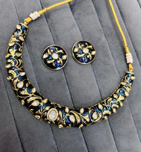 Indian <b>Jewellery</b> Brass <b>Gold</b> Plated Choker <b>Set</b> Trendy Wedding Party and Engagement Jewelry <b>Set</b> for Women Adjustable - Product Image 3