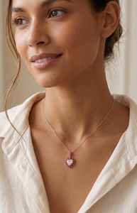Heart Cut Diamond Solitaire <b>Pendant</b> in 18K <b>Solid</b> <b>Gold</b> with Pink Gemstones Claw Setting for Women's Wedding Jewelry Style - Product Image 4