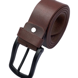 Brown Genuine Leather Belt Stitched Edges Adjustable Holes Steel Buckle Eco-Friendly Vintage Style Customizable Length Width - Product Image 2