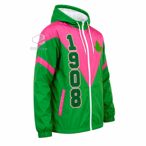 Alpha | Kapa | Alpha Sorority Women's Hooded Windbreaker Full Zip Color <b>Block</b> Collegiate Rain Jacket Lightweight Outdoor Coat - Product Image 3