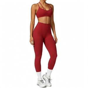 Nouveautés 2024 Ensemble de sport 2 pièces uni personnalisé pour fitness et yoga, taille mi-haute, sans couture, séchage rapide, pour la gym et l'entraînement - Product Image 6