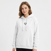 Sweat-shirt à capuche blanc pour femme avec imprimé cœur, pull décontracté en coton, design avec poche et logo sur le devant, idéal pour l'automne
