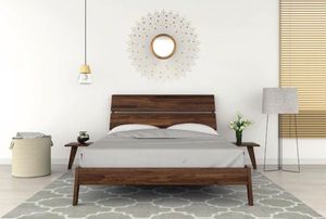 Premium Solid Wood Platform <b>Bed</b> with Matching Nightstand | Mid-Century Slotted Headboard King <b>Queen</b> <b>Size</b> - Product Image 2