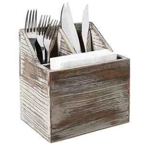 Ensemble de 3 porte-couteaux avec base en bois, organiseur d'ustensiles, boîte de rangement pour couteaux, fourchettes et cuillères, caddy de table moderne pour la cuisine - Product Image 2