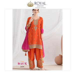 Colección Exclusiva de Alta Calidad de Trajes Pakistaníes de Diseñador para Festivales, en Seda Chinnon con Bordados - Product Image 4
