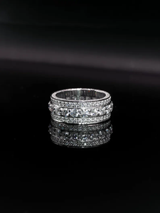 Moissanite Iced Out Wide Band <b>Ring</b> Luxury Pave Three Row Statement Wedding Jewelry for <b>Men</b> Women - Product Image 4