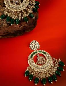 Lustre de luxe plaqué or, perles Kundan Chandbali, bijoux ethniques traditionnels indiens pour mariage, vente en gros, imitation perle incrustée - Product Image 1