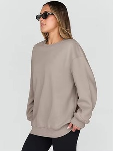 Sweat-shirt surdimensionné à col rond pour femme, manches longues, épaules tombantes, tricoté, couleur unie, pour l'automne, en mélange de coton respirant - Product Image 4