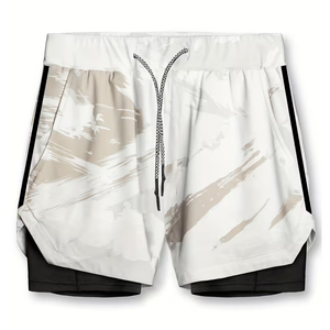 Sublimation Double <b>Layer</b> Jogger Workout Shorts Zipper Pocket Gym Fitness Wear Exercise 2 In 1 Shorts For Men's - Product Image 1