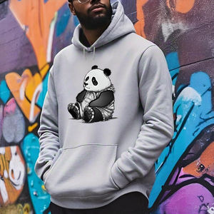 Sudadera con Capucha para Hombre, Color Marrón, Estampado de Panda de Dibujos Animados, Corte Regular Informal, Tejido de Algodón, Cómoda para Otoño, Ropa Urbana para Exteriores - Product Image 4