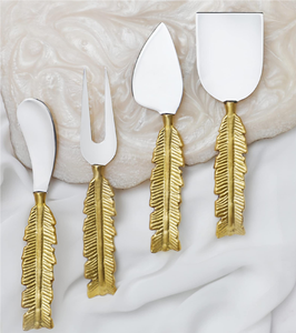 Brass <b>Cheese</b> <b>Sets</b> Charcuterie Board Leaf Designer Elegant <b>Cheese</b> Cutlery <b>Set</b> Kitchen Accessories <b>Cheese</b> <b>Sets</b> - Product Image 1