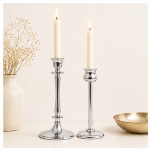 Luxury <b>Silver</b> Metal Taper Candle Holder Set Elegant Tall <b>Candlestick</b> Stand for Wedding Centerpieces Modern Minimalist Dining - Product Image 2