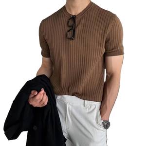 Camiseta de Manga Corta para Hombre, Ajustada, de Verano, de Mezcla de Algodón y Acrílico, Estilo Casual, Talla Grande, Transpirable, con Tejido Acanalado, de Fábrica OEM - Product Image 1