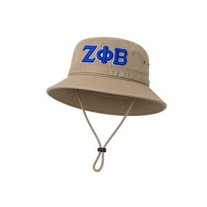 หมวกบักเก็ตปักโลโก้ ZPhiB สีกากีสำหรับผู้หญิง พร้อมสายรัดคางปรับได้ ปีกกว้าง สวมใส่สบายๆ สำหรับกิจกรรมกลางแจ้ง แฟชั่นฤดูร้อน หมวกกันแดด - Product Image 2