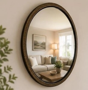 Miroir sur pied décoratif Art Déco avec cadre en verre concave et écran LED pour salon, chambre, salle de bain, entrée - Product Image 1