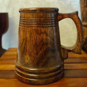 Wooden Drinking Vessel Wholesale Sustainable Wooden Drinking <b>Beer</b> Mug Custom Wood Tumbler with Handle From INDIA - Product Image 3