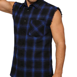 Chemises en flanelle à carreaux boutonnées pour hommes, grandes tailles, respirantes, imprimées, sans manches, pour la saison printanière – Meilleures ventes - Product Image 5