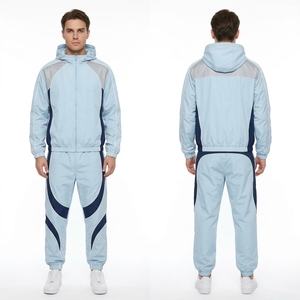 Maßgeschneiderter Hellblauer Minimalistischer Windbreaker Trainingsanzug Herren Leichte Kapuzenjacke Passende Hose Lässige Sportbekleidung - Product Image 1