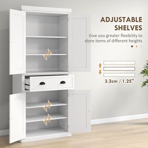 Armadio Dispensa Bianco da 72 Pollici, Mobile da Cucina Indipendente con 4 Ante Regolabili, Cassetto e Ripiani - Product Image 5