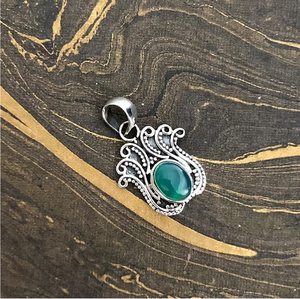 Luxury Design <b>Emerald</b> Agate <b>Pendant</b> Solid 925 Silver Minimalist Oxidized Finish Statement Charm Jewelry - Product Image 3