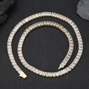 Chaîne tennis baguette en argent 925 plaqué or avec diamants de laboratoire, collier serti de pierres pour femmes et hommes, bijoux fins de luxe - Product Image 6