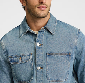 High Quality Loose Fit Long Turn Collar White Denim <b>Jacket</b> Men's 100% Cotton Winter Casual Wear Button Front Vintage Style - Product Image 4