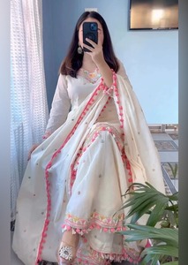 Benang Bordir Desainer Bordir Katun Murni Hiasan Cermin Elegan Kasual Longgar Cepat Kering Pesta Musim Dingin Semua Salwar Kameez