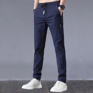 Pantalon de jogging décontracté pour homme en toile gris clair, avec fermeture à boutons, taille élastique, coupe ajustée, léger et écologique - Product Image 5