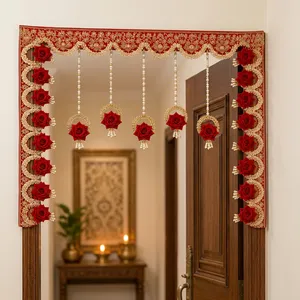 Premium Red Rose Embroidered Toran with Pearl Tassels and Golden Lace Decorative Door Hanging for Wedding and Home Decor - Product Image 6