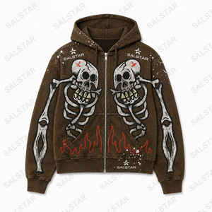 Men's <b>Gothic</b> Skeleton Graphic Brown Hoodie <b>Jacket</b> Custom Printed Zip Up Hoodie Streetwear Casual Fashion Hooded <b>Jacket</b> - Product Image 3
