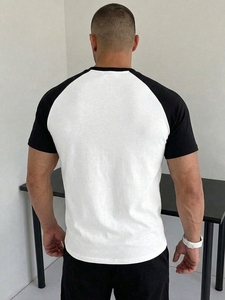 Men's <b>White</b> and Black Raglan Sleeve <b>T</b>-<b>Shirt</b> Loose Fit O-Neck Casual Jersey Cotton Acid Wash Breathable 320g - Product Image 3