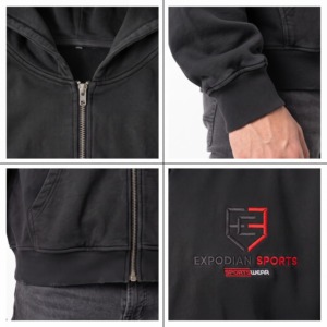 <b>Y2K</b> Gothic Zip Up Hoodie Detachable Hood Trim Graphic Print Oversized Unisex <b>Streetwear</b> Custom Wholesale Low MOQ - Product Image 5