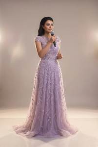 ชุดราตรีประดับเลื่อมระยิบระยับสำหรับการแสดงบนเวที ทรงเมอร์เมด แขนยาว เหมาะสำหรับงานประกวด พรมแดง พิธีกร และงานพิธีการสำหรับสุภาพสตรี - Product Image 3