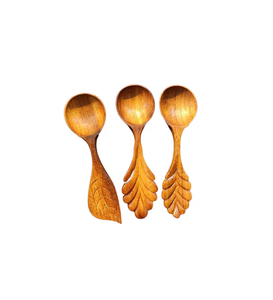 Cucharas Artesanales de Madera con Diseño de Triple Flor - 16 cm, Diseños Intrincados Tallados a Mano - Artesanía Sostenible en Madera de Fresno y Acacia - Venta al Por Mayor Personalizada - Product Image 6