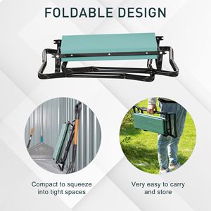 Sgabello Pieghevole da Giardino Verde con Sedile e Ginocchiera Imbottita per Giardinaggio Comodo, Accessori per Attrezzi da Giardino - Product Image 5