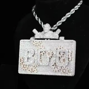 Solid Hand Setting VVS Moissanite Diamond Name Jewelry Custom <b>Initial</b> Letter Square <b>Pendant</b> 925 <b>Silver</b> Pass Diamond Tester - Product Image 1