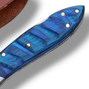Couteaux pliants en acier de Damas avec étui en cuir, couteaux de poche portables EDC pour la chasse, le camping, la randonnée, la survie, les activités de plein air - Product Image 2